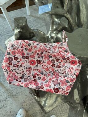 Lulu's Pink Red Floral Strapless Top one shoulder